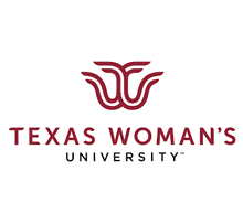 Texas Woman's University logo with red text under a red emblem