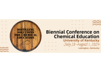 A wooden barrel is labelled in rugged font: Distilling Solutions for Chemical Education. Biennial Conference for Chemical Education, University of Kentucky, July 28- August 1st 2024. Lexington, KY. 