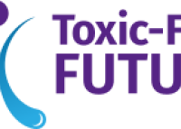 Toxic-Free Future logo shows a green and blue artistic representation of a person on the left and the organization's name on the right in purple font