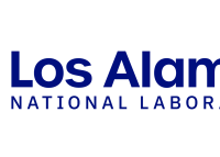 Los Alamos National Laboratories logo in dark blue text with a blue globe with white lines next to it