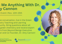 Details for the Ask Me Anything interview event and Amy Cannon's photograph on a lime green and blue background.