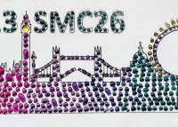 The skyline of London using drops of red cabbage indicator. By Isobel Everest.