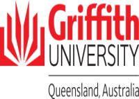 Griffith University logo showing a red opened book on the left and Griffith University in red and black font on the right. Queesland, Australia is written below in smaller black font.