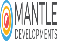 Mantle Developments logo with the name written in grey text on the right and a concentric ring logo in blue, orange, and red on the left.