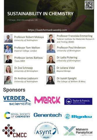 A flyer with a list of speakers and sponsors.