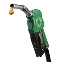 Green gasoline handle with gasoline dripping from the spout