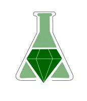 logo with green flask with green gem superimposed on part of flask