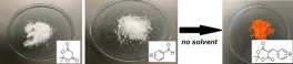 Two white solid starting materials combine to make a colored product in the absence of solvent.