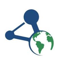 Green Chemistry for Sustainability platform logo blue triangle with two blue sphere nodes and one node as a green earth