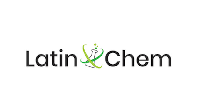 Text reads Latin X Chem end text. Green beaker centered in banner.