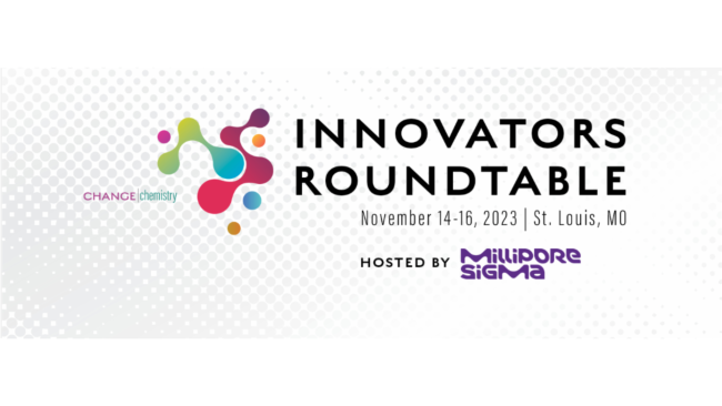 The Change Chemistry logo is next to a molecular graphic and the following text: Innovators Roundtable: November 14th to 16th, St Louis, MO. Hosted by Millipore Sigma