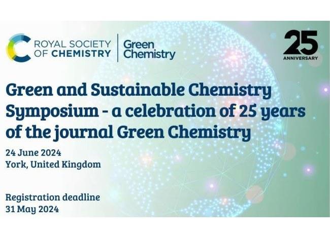 image describing the green and sustainable chemistry symposium with blue text on a light green background