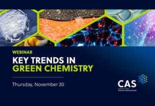 Webinar. Key Trends in Green Chemistry. Thursday, November 20. CAS logo.