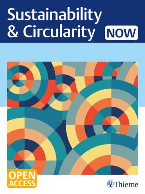 sustainability and circularity NOW journal cover with white text on a dark blue banner above an image of different concentric circles of different colours