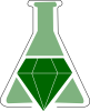 logo with green flask with green gem superimposed on part of flask