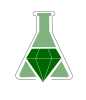 logo with green flask with green gem superimposed on part of flask