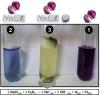 Experimental demonstration. Test tube (3) after reaction, where the natural indicator changed the colour, comparable with test tube (1) (solution of indicator red cabbage) and test tube (2) (solution of indicator red cabbage, with addition of salt water). Electrolysis of an aqueous NaCl solution gives a mixture of hydrogen (H2) and chlorine (Cl2) gases and an aqueous sodium hydroxide solution (NaOH).
